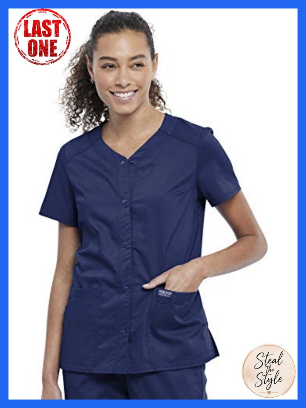 V-Neck Scrub Top Snap Front 4 Pockets 2-Way Stretch Medical Workwear